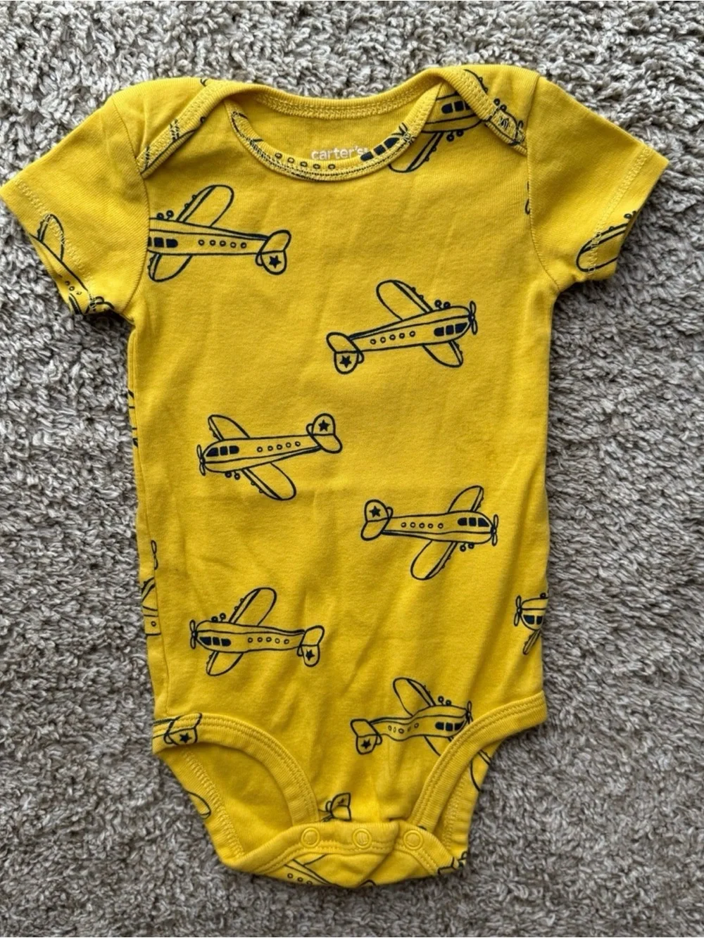 Carter’s Baby Bodysuit Yellow Airplane Print Short Sleeve Onesie 6 Months Cotton